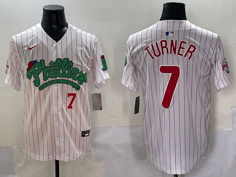 Men Philadelphia Phillies #7 Turner Stripe Red Four generations Joint Name 2025 Nike MLB Jersey style 4->philadelphia phillies->MLB Jersey